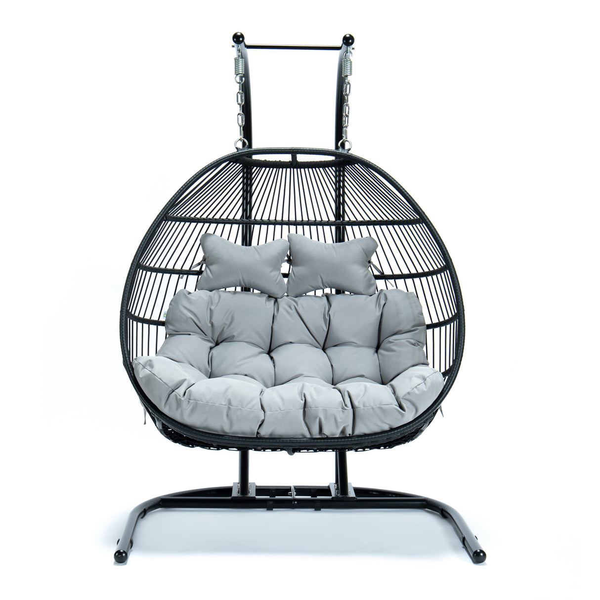 Hangstoel Oslo zwart met grijs kussen voorkant 2