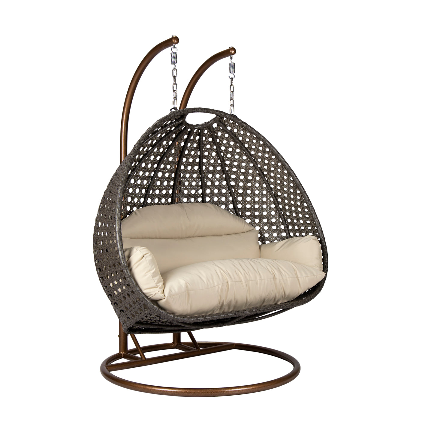 Hangstoel Dubai bruin met goud frame en beige kussen