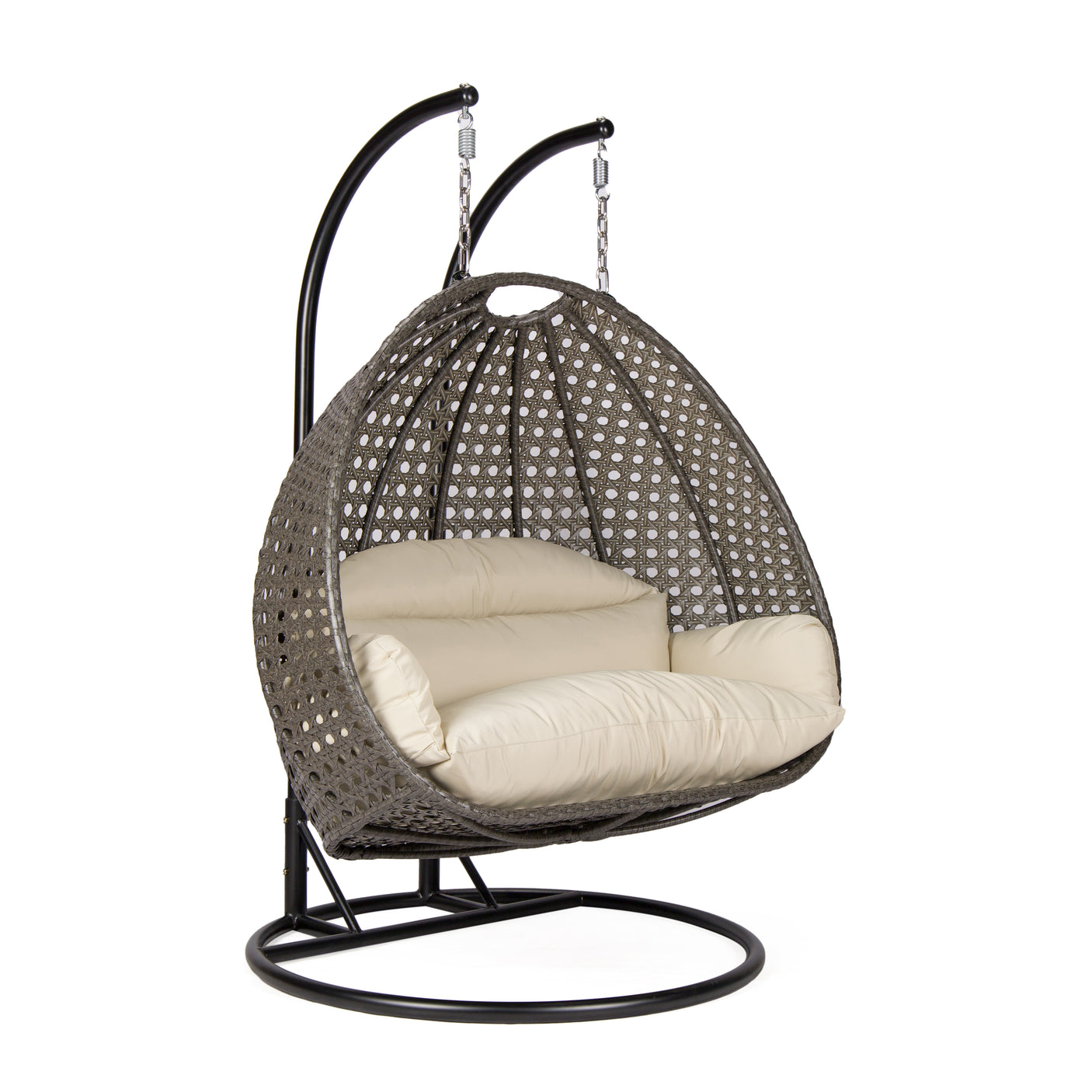 Hangstoel Dubai bruin met zwart frame en beige kussen