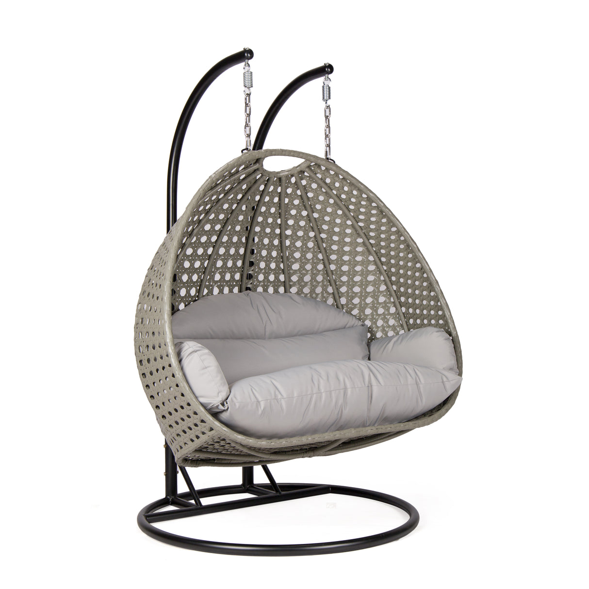 Hangstoel Dubai grijs met zwart frame en grijs kussen