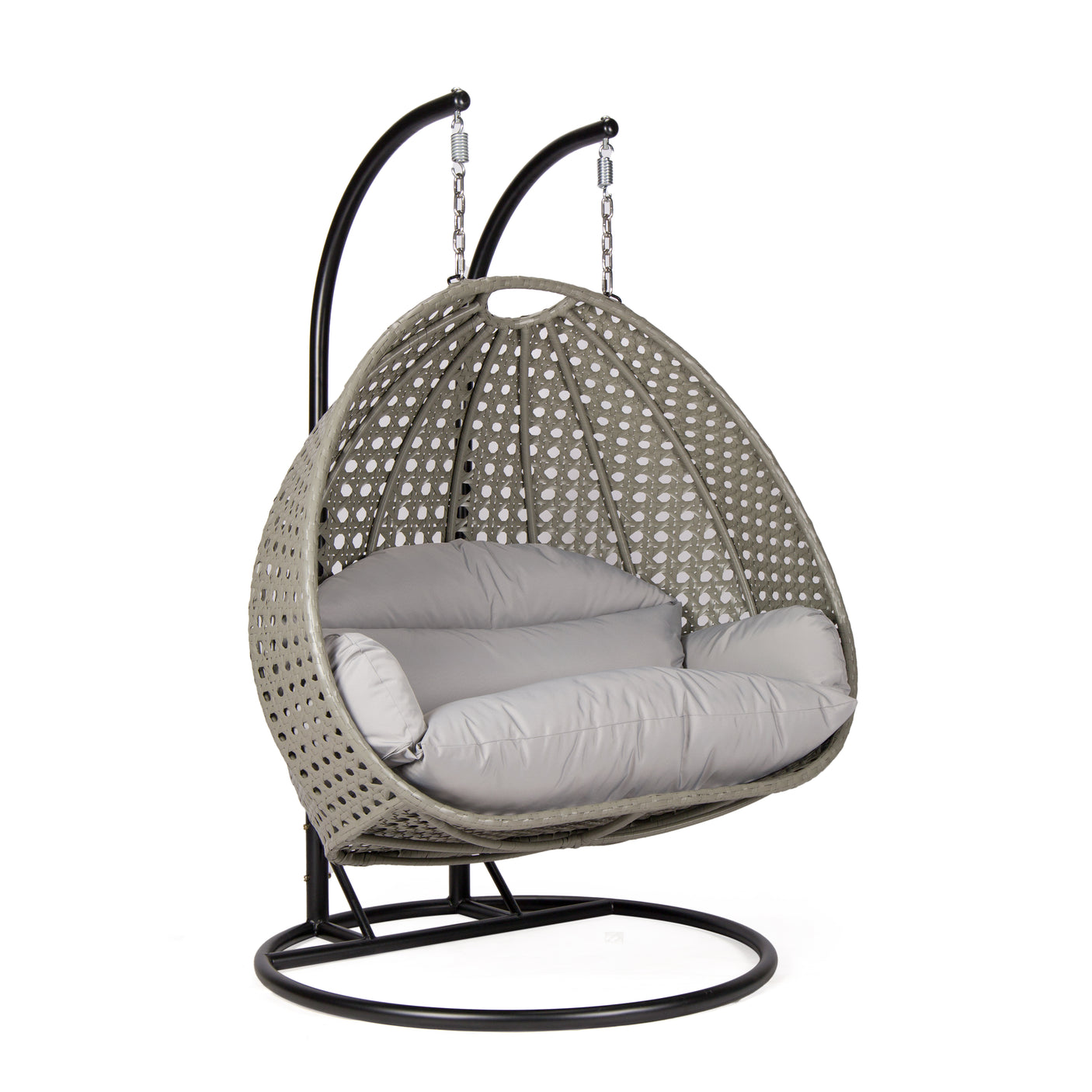 Hangstoel Dubai grijs met zwart frame en grijs kussen