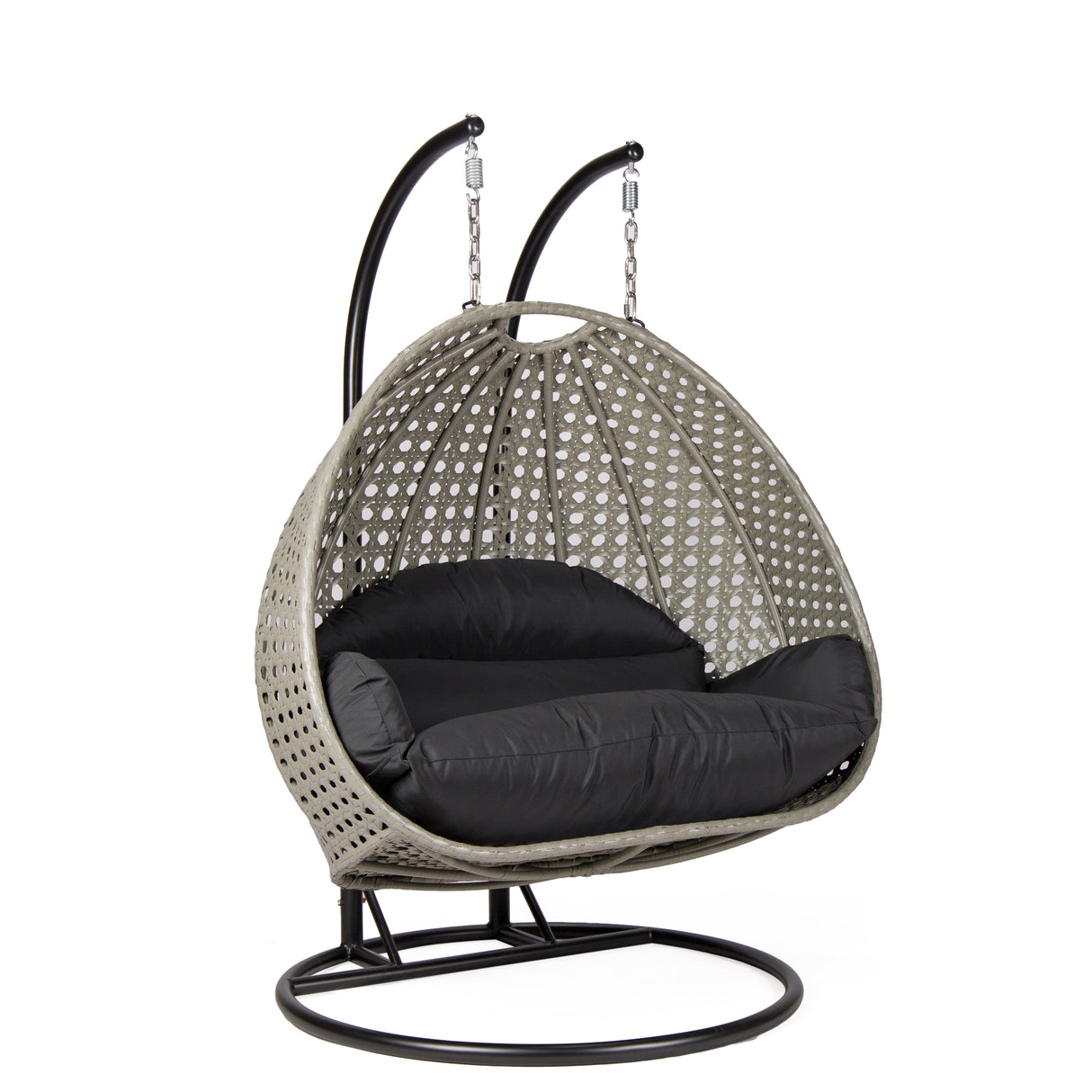 Hangstoel Dubai grijs met zwart frame en zwart kussen