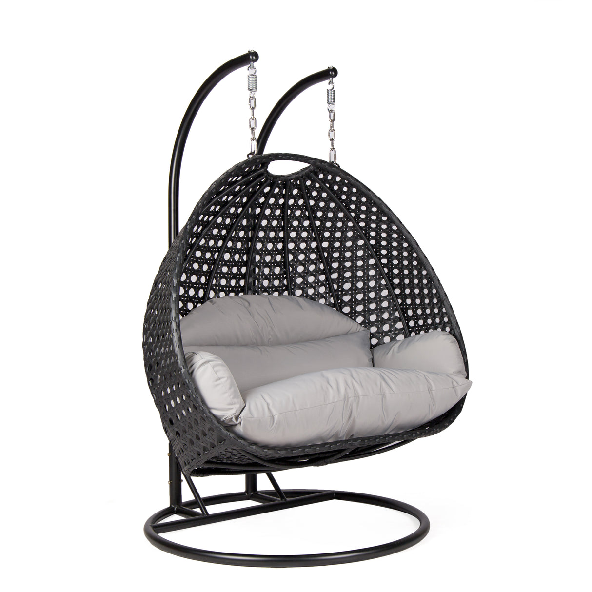 Hangstoel Dubai zwart met zwart frame en grijs kussen