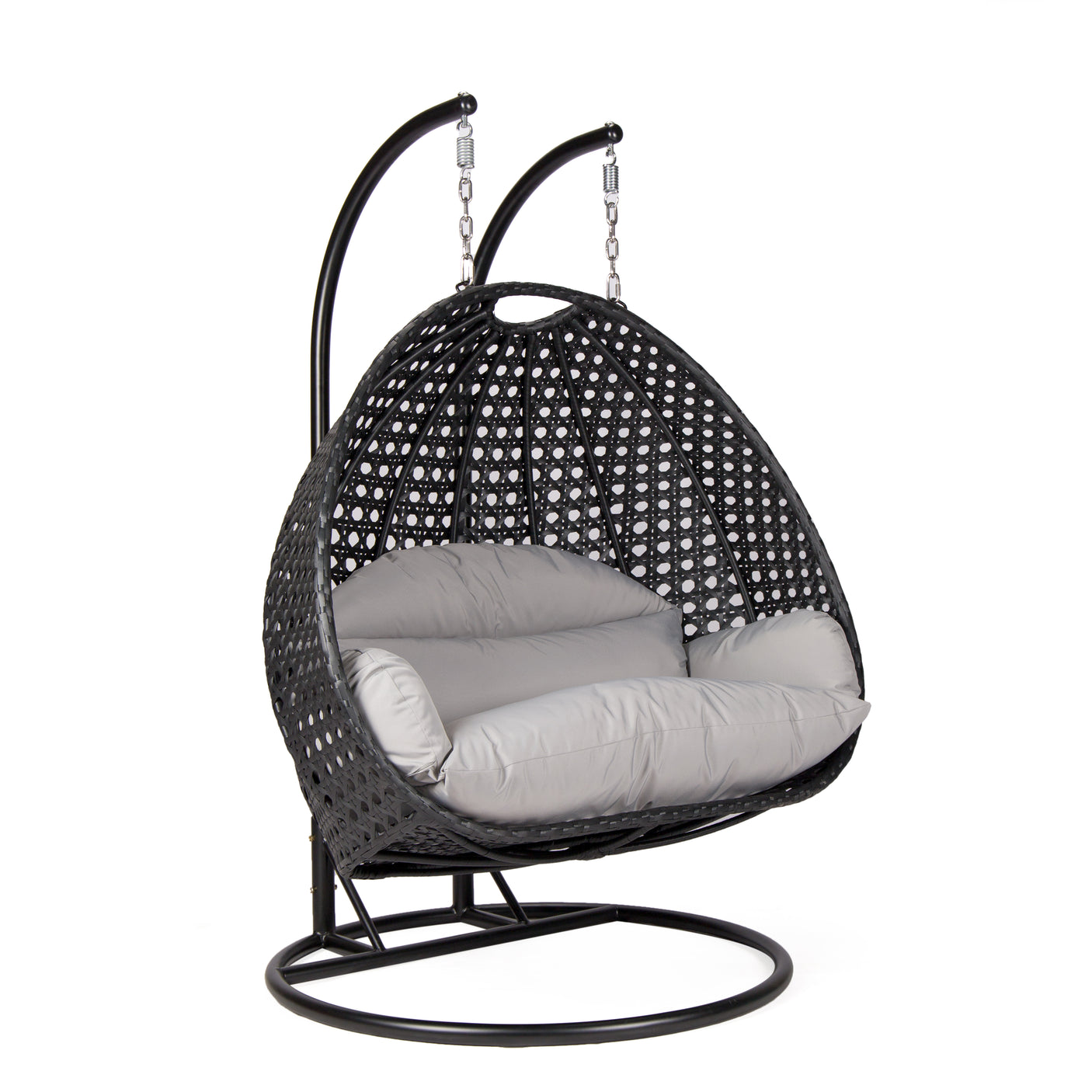 Hangstoel Dubai zwart met zwart frame en grijs kussen