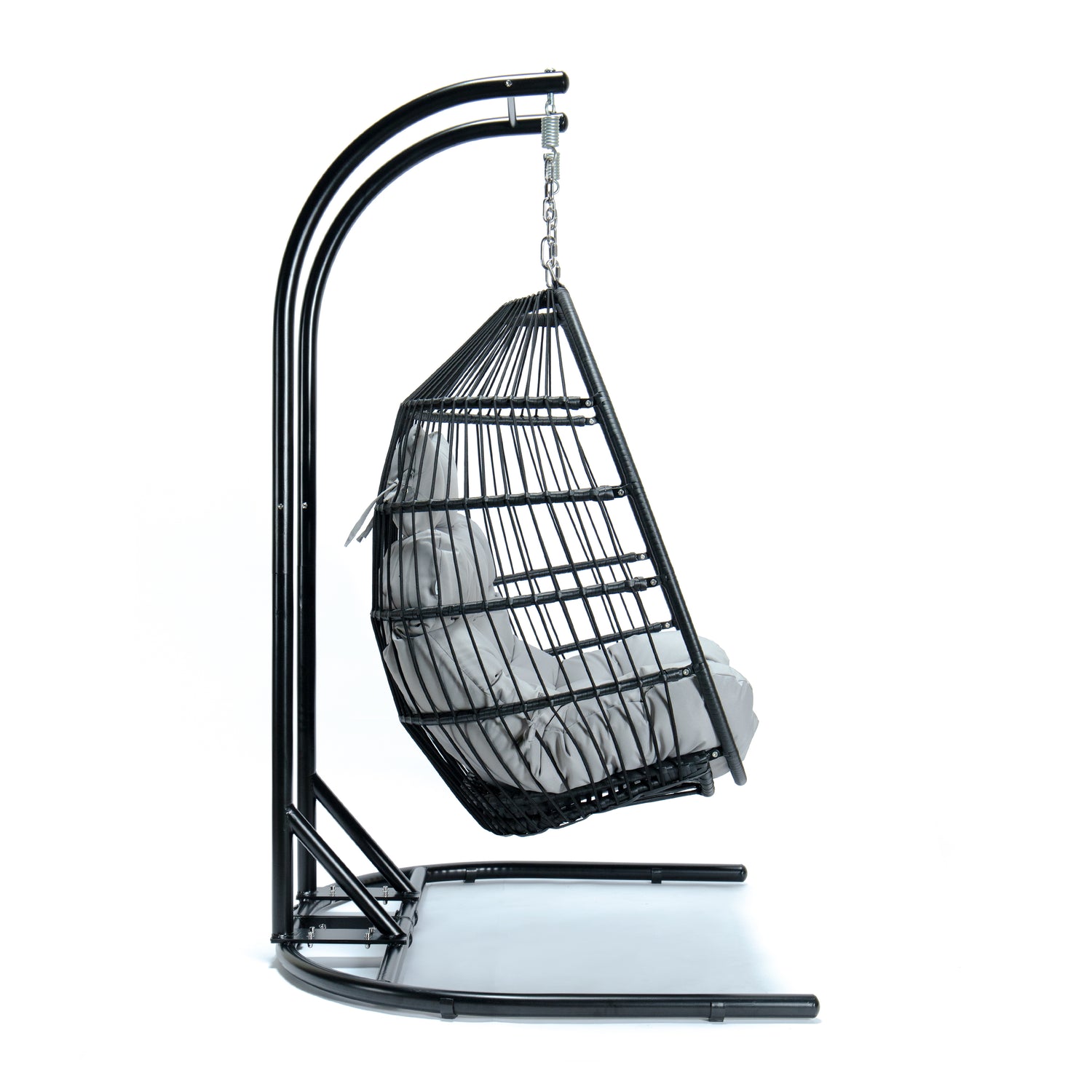 Hangstoel Oslo zwart met grijs kussen zijkant 2