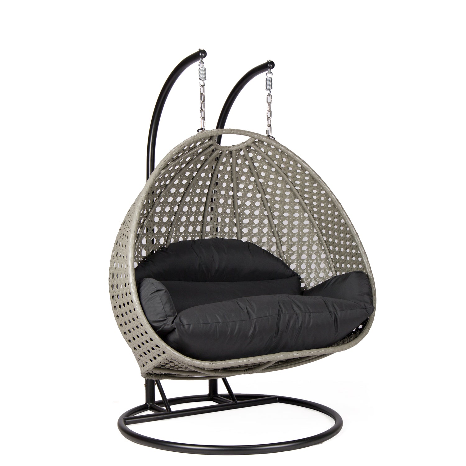 Hangstoel Dubai Grijs met zwart frame en zwart kussen 