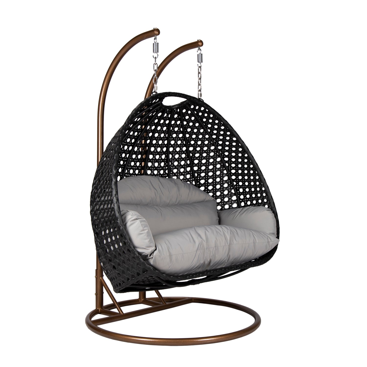 Hangstoel Dubai Zwart met goud frame en grijs kussen 