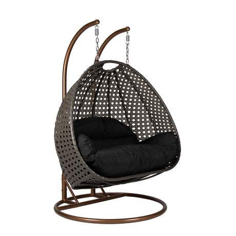 Hangstoel Dubai bruin met goud frame en zwart kussen 