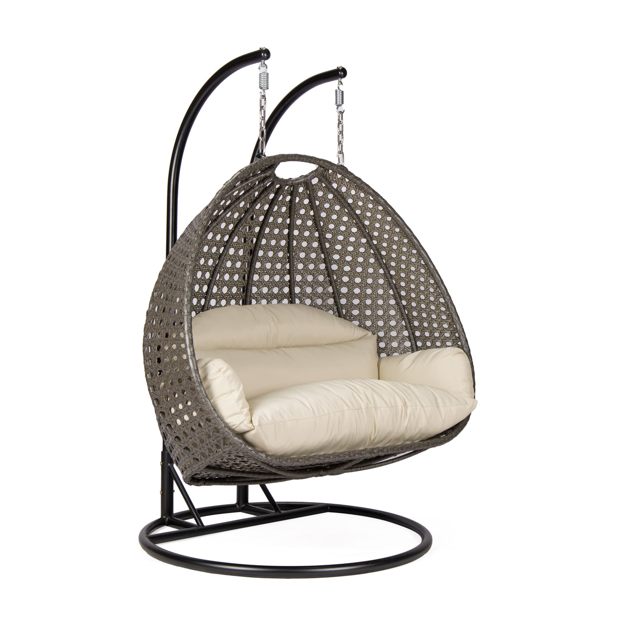 Hangstoel Dubai bruin met zwart frame en beige kussen 