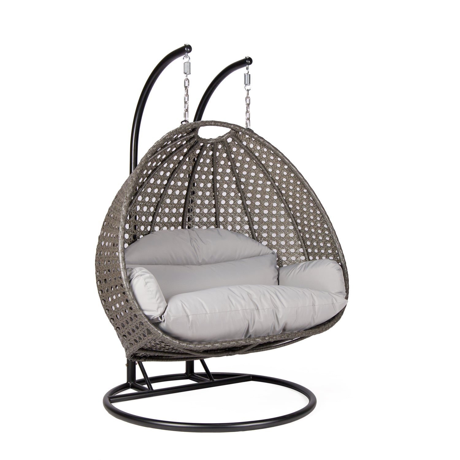 Hangstoel Dubai bruin met zwart frame en grijs kussen 