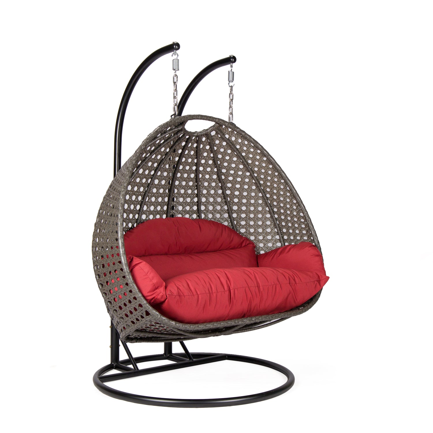 Hangstoel Dubai bruin met zwart frame en rood kussen 