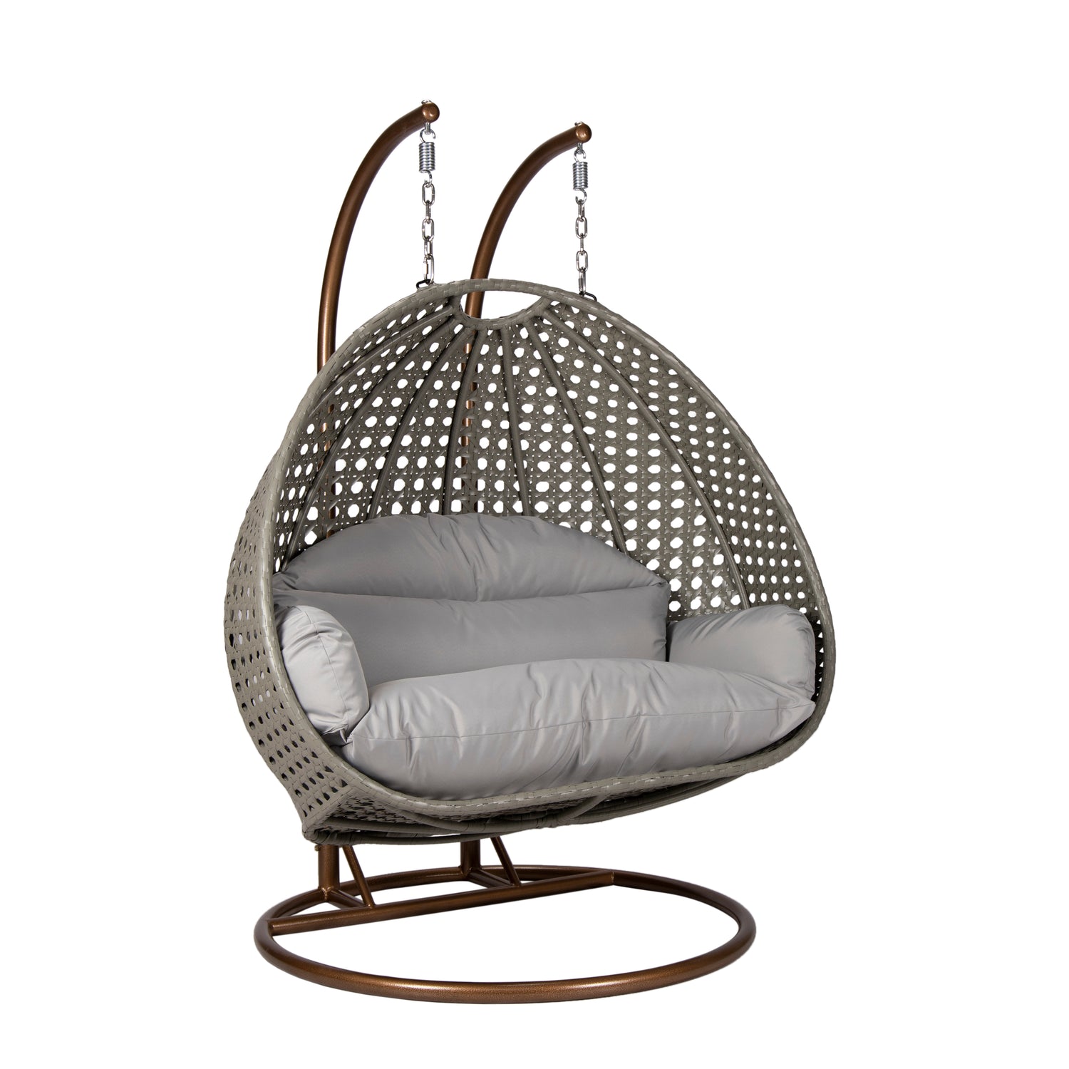 Hangstoel Dubai grijs met goud frame en grijs kussen 