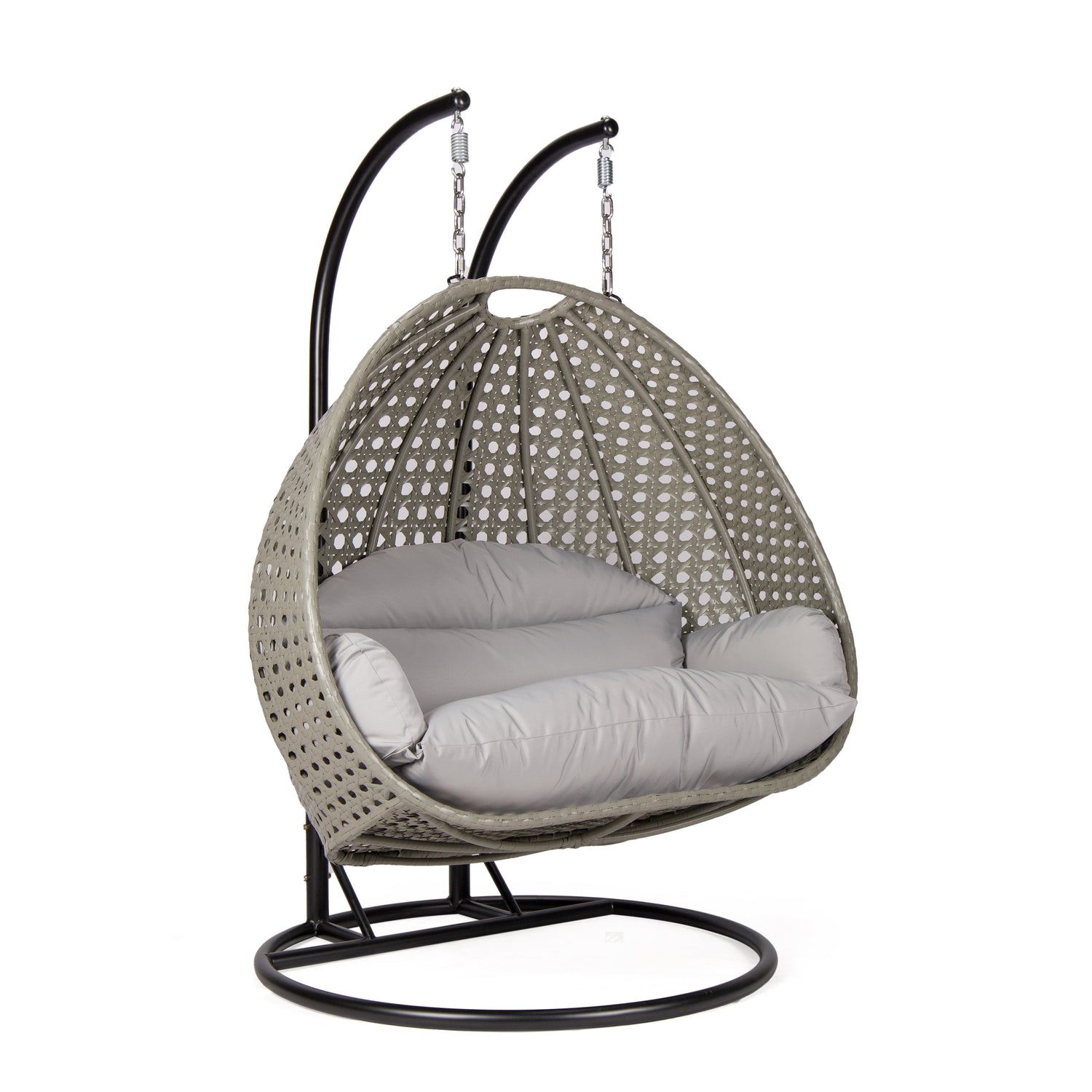 Hangstoel Dubai grijs met zwart frame en grijs kussen 