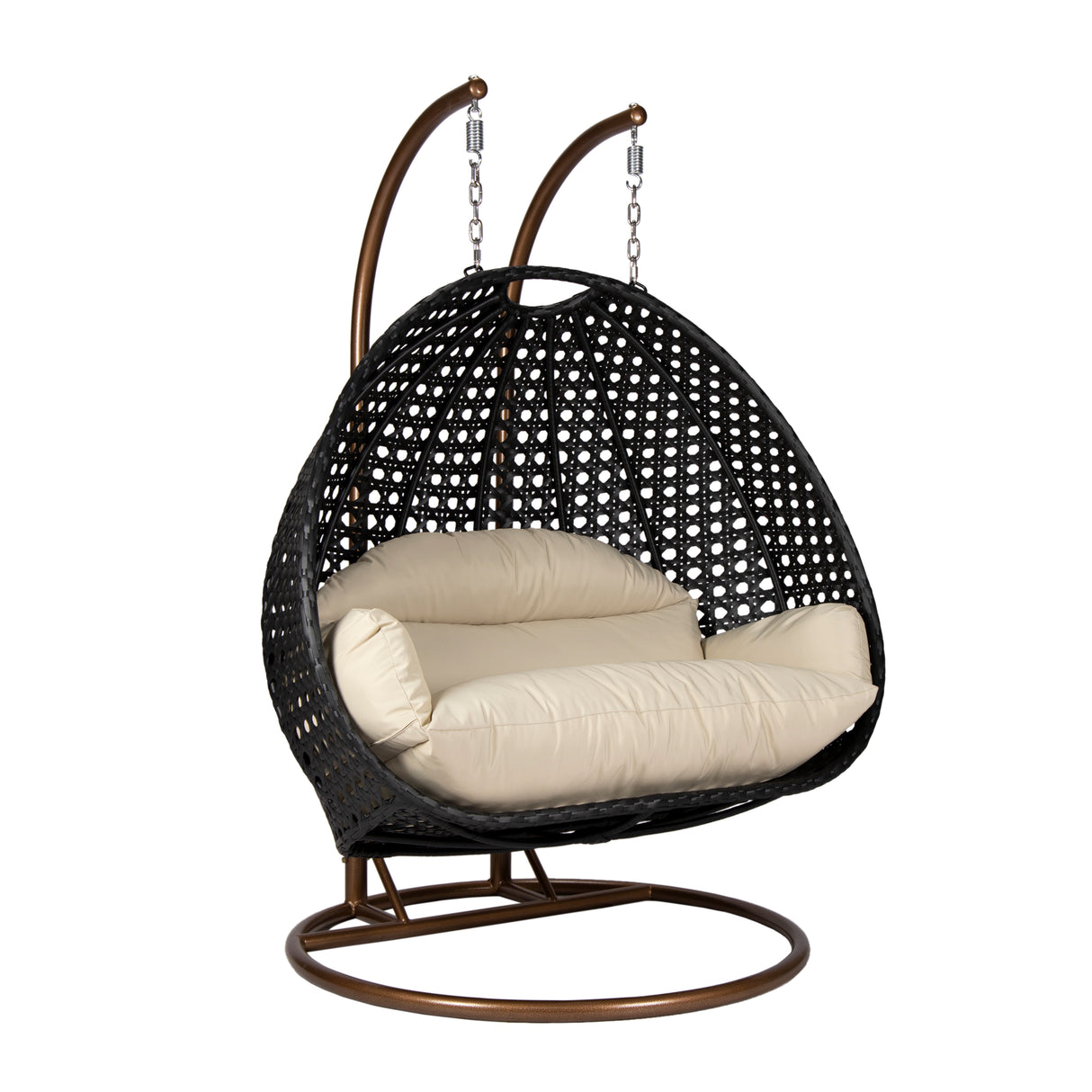 Hangstoel Dubai zwart met goud frame en beige kussen 
