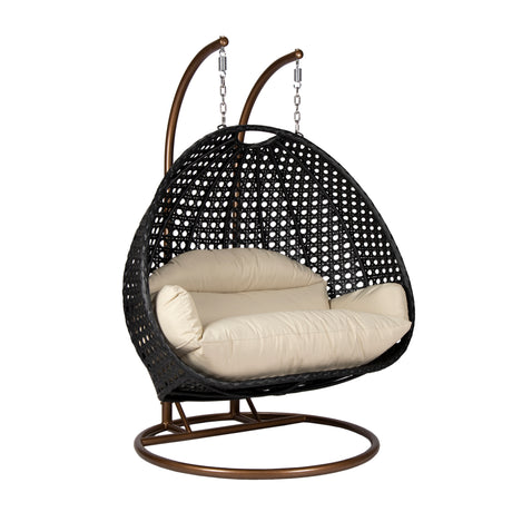 Hangstoel Dubai zwart met goud frame en beige kussen 