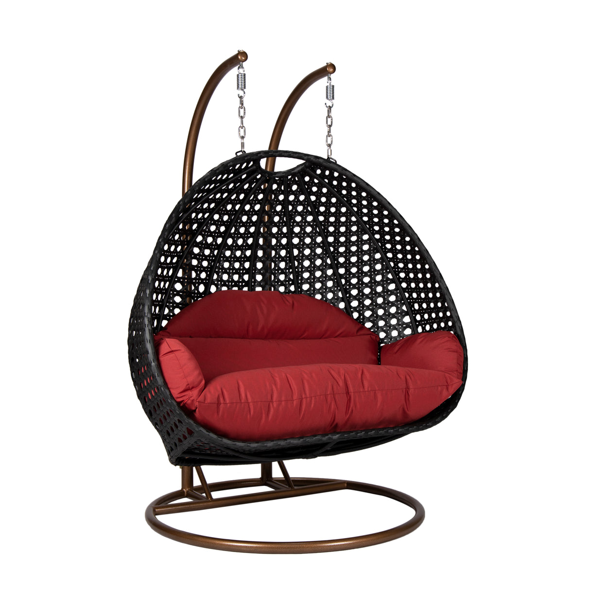 Hangstoel Dubai zwart met goud frame en rood kussen 
