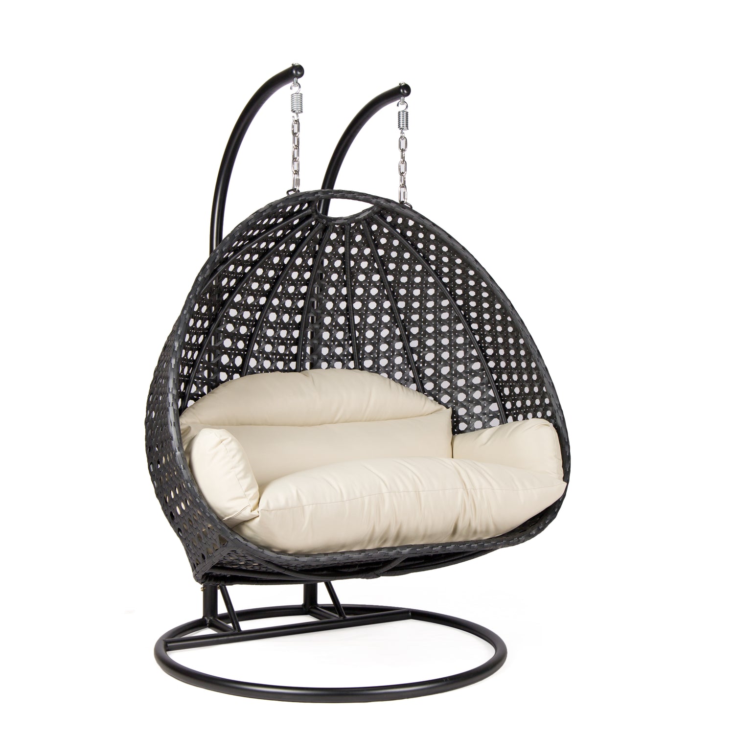 Hangstoel Dubai zwart met zwart frame en beige kussen 