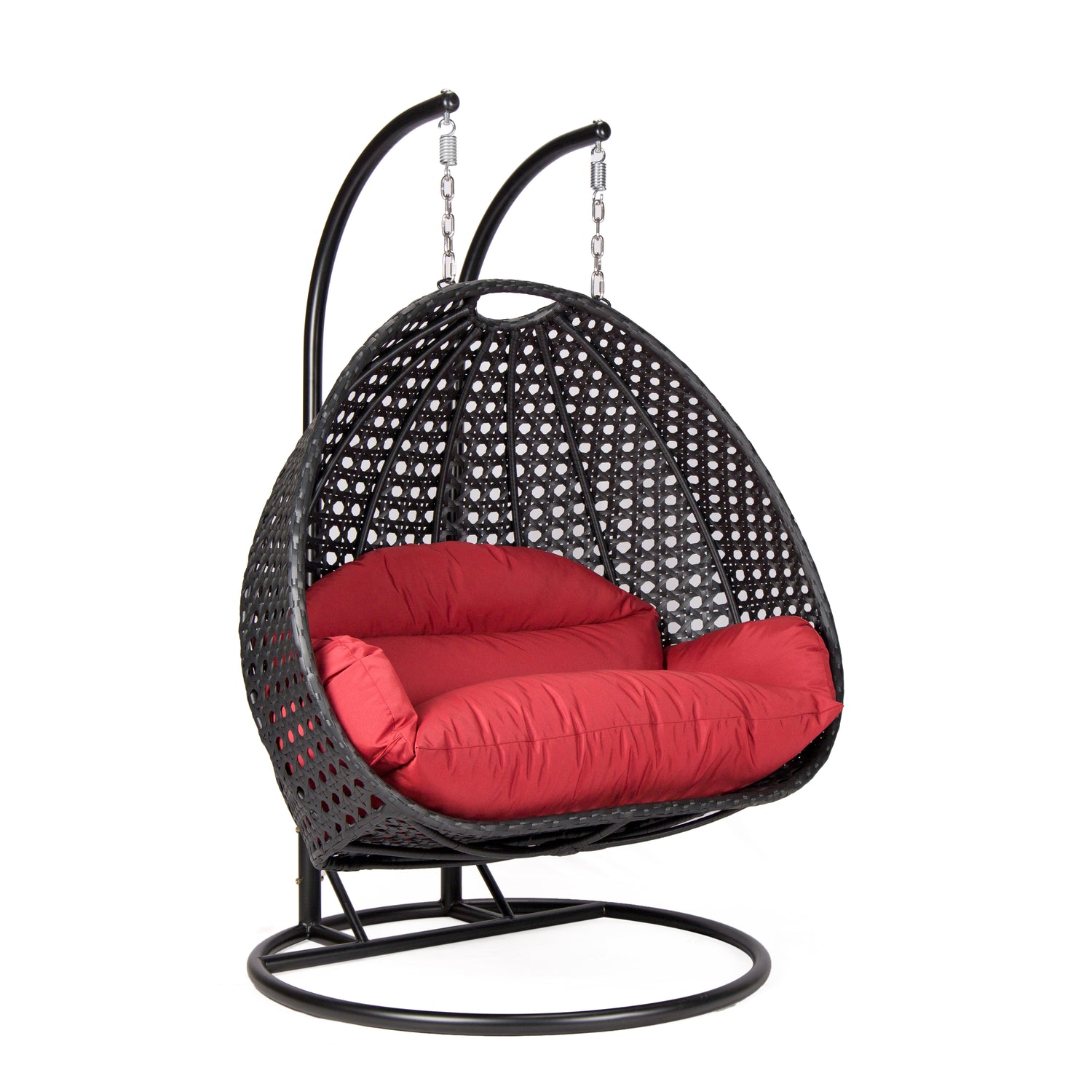 Hangstoel Dubai zwart met zwart frame en rood kussen 